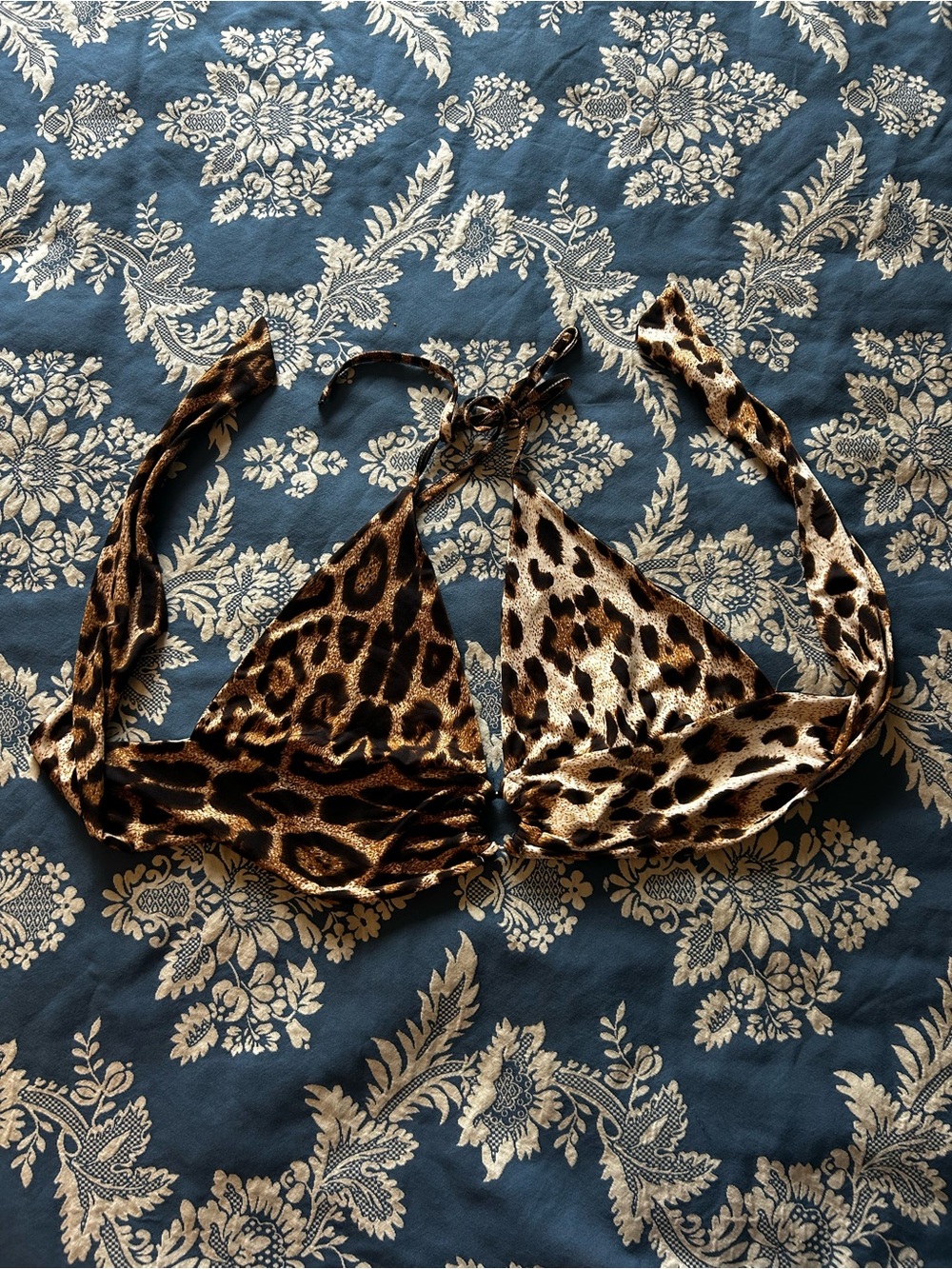 Leopard Print Triangle Crop Top in Gold and Brown